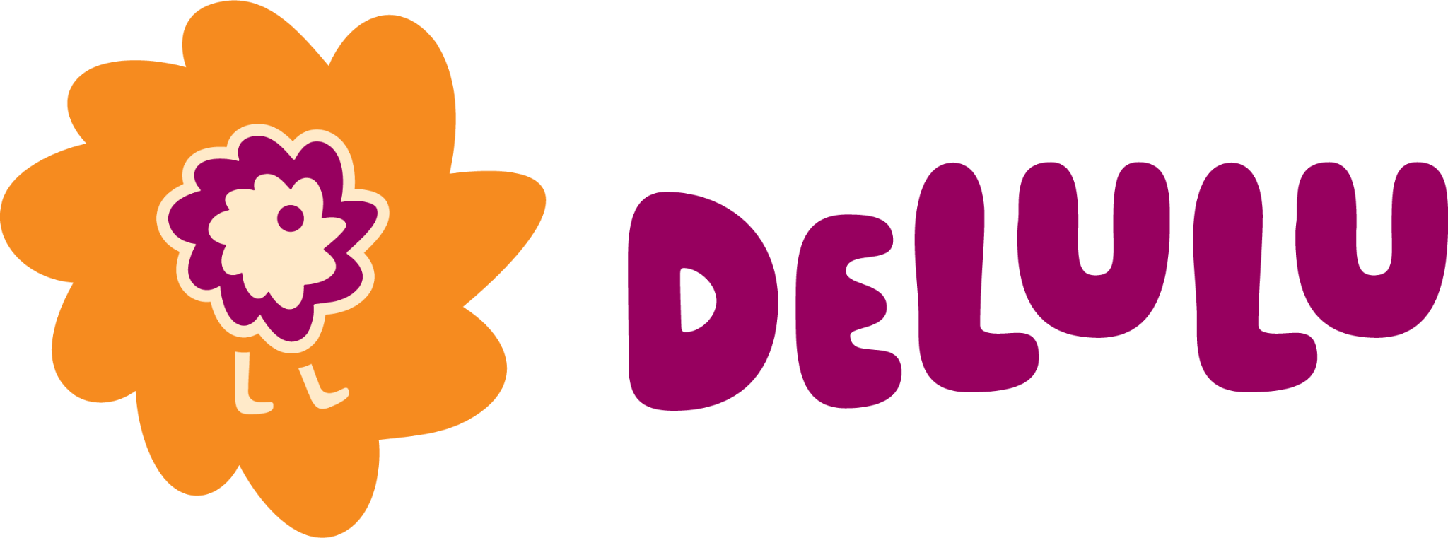 Delulu character with legs and logotype